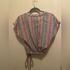 Pink and Blue Boxy Tie Front Blouse with Cuffed Cap Sleeves 
Sandy & Sid top